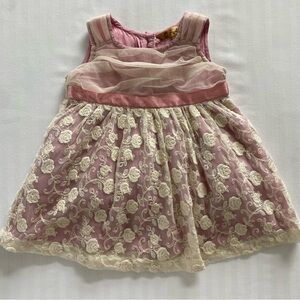 April Cornell Dress Size 0 A 6 Months Pink Ivory Lace Layers Tulle Top EUC Baby